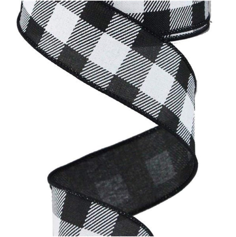 Craig Bachman Plaid Check Wired Edge Ribbon - 10 Yards (Black, White, 1.5") - Image 2